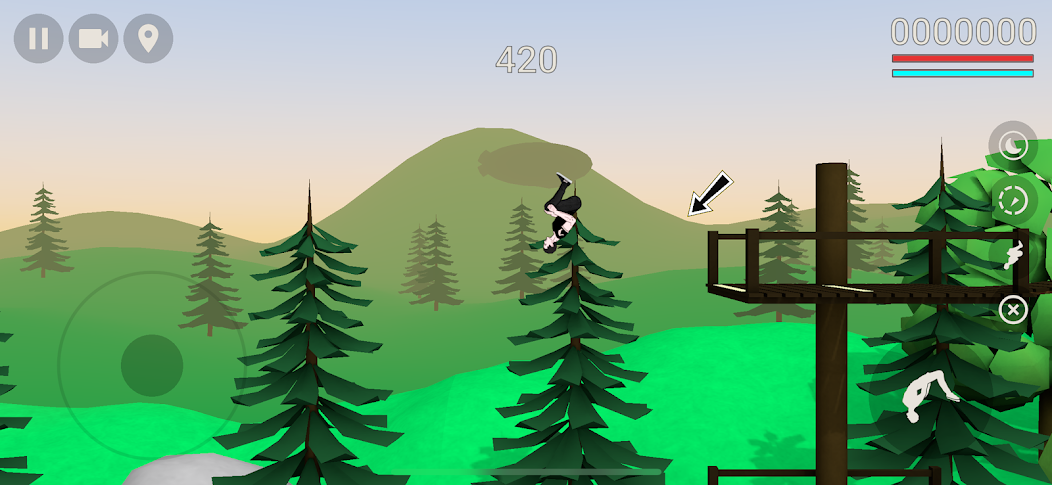 Backflip beside a wooden platform above a forest