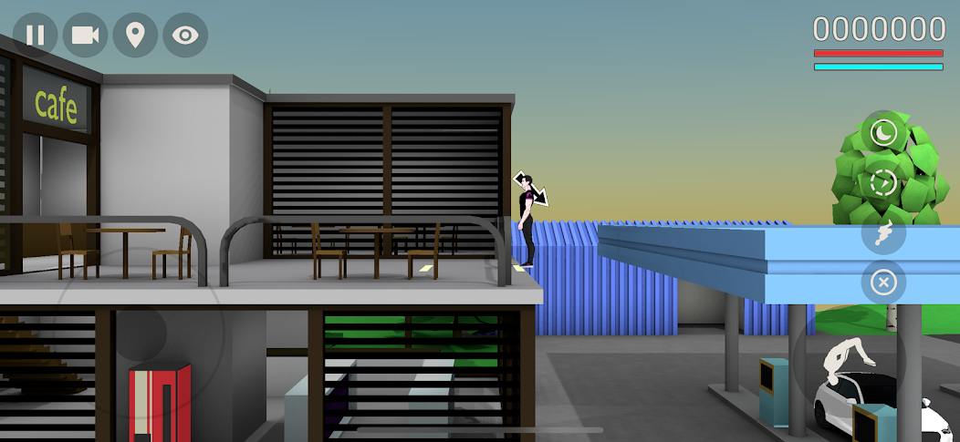 Character at the edge of a cafe rooftop