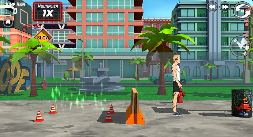 Mr Flip gameplay view showing the athlete and highlighted landing area