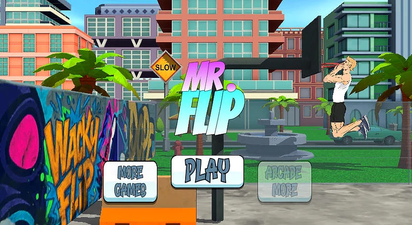 Mr Flip title screen in a colorful city park